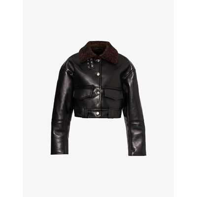 Nanushka Short Sherpa-collar Jacket In Black