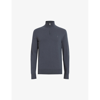 Allsaints Mens Beetle Blue Kilburn Zip-up Funnel-neck Wool-blend Jumper In Beetle Blue