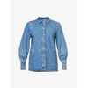 Ganni Rhinestone-studded Lettering Denim Shirt In Dark Blue Vintage