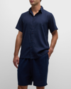 Onia Men's Stretch Linen Short-sleeve Shirt In Deep Navy