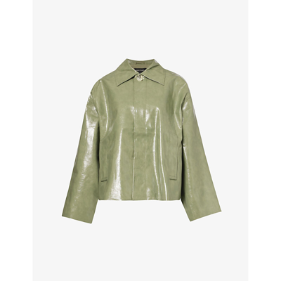 Meotine Womens Light Green Levi Two-pocket Faux-leather Jacket In Light Green