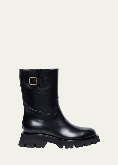 Santoni Calfskin Buckle Biker Boots In Black