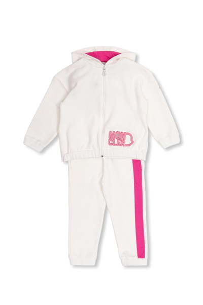 Moncler Logo Flocked Long-sleeved Tracksuit In Bianco