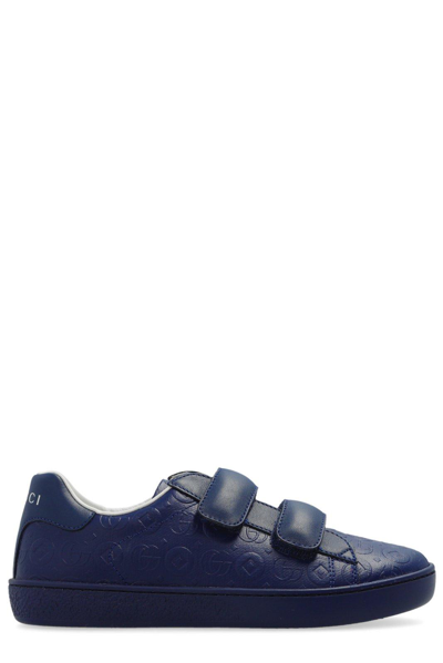 Gucci Kids' Ace Touch-strap Sneakers In Navy
