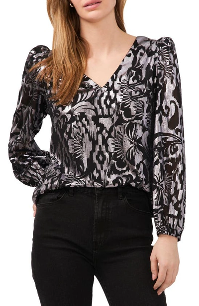 1.state Foil Print V-neck Top In Rich Black