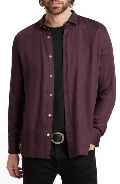 John Varvatos Ross Floral Satin Button-up Shirt In Dark Plum