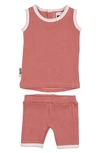 Maniere Babies' Waffle Knit Cotton Tank & Shorts Set In Salmon
