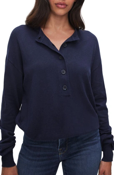 Good American Tissue Weight Henley Sweater In Blue Rinse