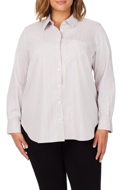 Foxcroft Stripe Boyfriend Button-up Shirt In Heather Grey Co