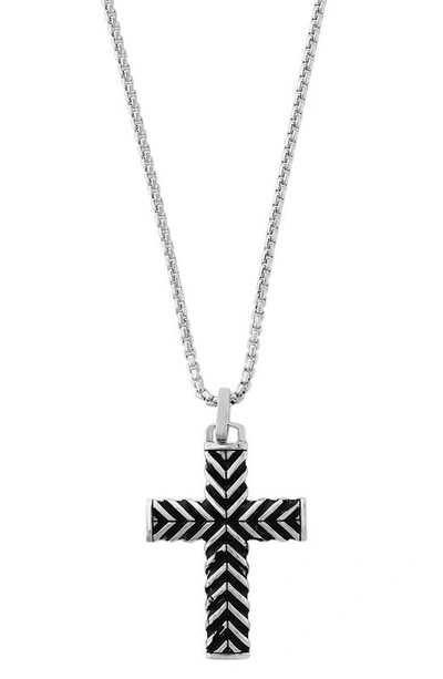Effy Sterling Silver Chevron Cross Pendant Necklace In Black