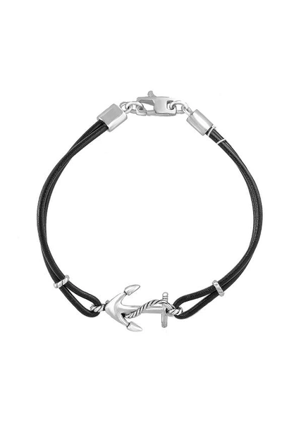 Effy Anchor Charm Leather Bracelet In Black