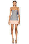 AREA FAUX FUR TRIM STRAPLESS MINI DRESS