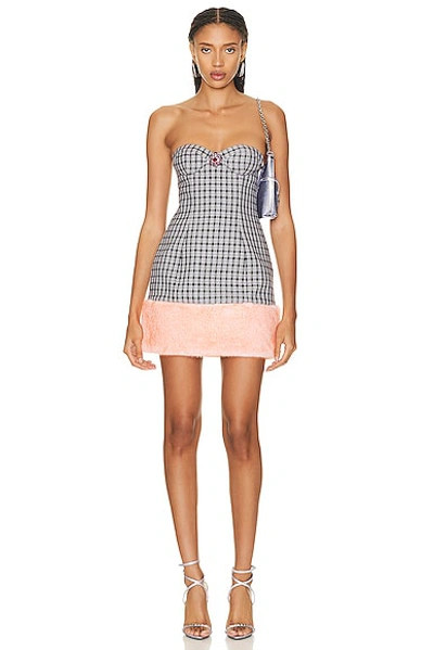 Area Check-print Bandeau Minidress In Lilac Multi