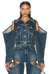 Area Cutout Crystal-embellished Denim Jacket In Vintage Indigo