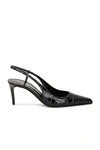 Saint Laurent Vendome Slingback Pumps In Crocodile-embossed Leather In Nero