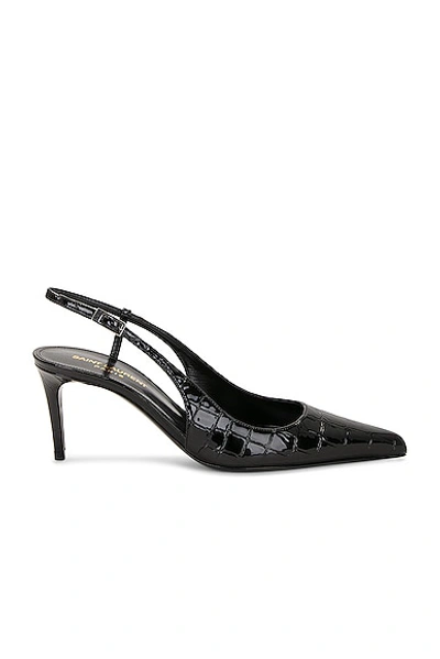 Saint Laurent Vendome Slingback Pumps In Crocodile-embossed Leather In Black