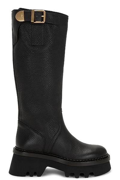Chloé Owena Tall Leather Buckle Boots In Brown