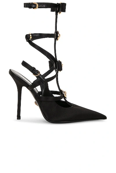 Versace Gianni Ribbon Caged Satin Pumps In Black