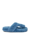 Loewe Ease Shearling Thong Sandals In Light Denim