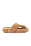 Loewe Ease Shearling Thong Sandals In Nude & Neutrals