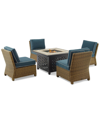 Crosley Furniture Bradenton 5pc Outdoor Wicker Conversation Set W/fire Table- Tucson Fire Table & 4 In Navy