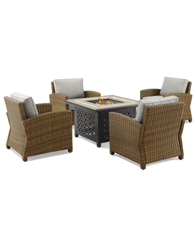 Crosley Furniture Bradenton 5pc Outdoor Wicker Conversation Set W/fire Table- Tucson Fire Table & 4 In Gray