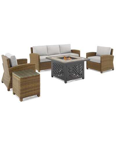 Crosley Furniture Bradenton 5pc Outdoor Wicker Sofa Set W/fire Table- Sofa, Side Table, Tucson Fire In Gray