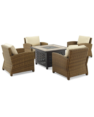 Crosley Furniture Bradenton 5pc Outdoor Wicker Conversation Set W/fire Table- Tucson Fire Table & 4 In Sand