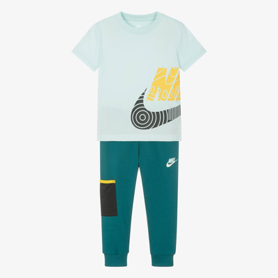 Nike Babies' Boys Blue & Green Swoosh Trouser Set