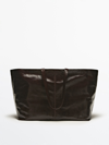 MASSIMO DUTTI MAXI CRACKLED LEATHER TOTE BAG