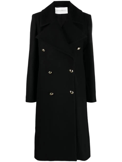 Nina Ricci Double-breasted Brushed Wool-blend Coat In Black