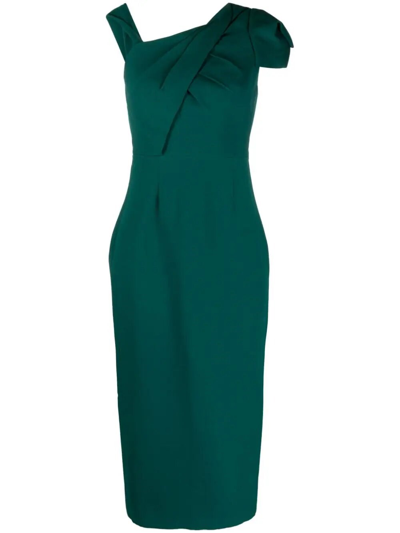 Roland Mouret Asymmetric Wool-silk Midi Dress In Green