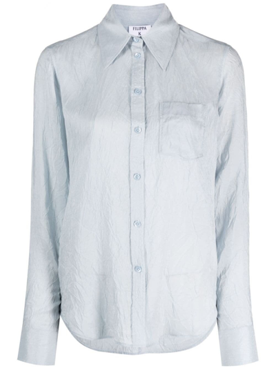 Filippa K Crinkled-effect Slim-cut Shirt In Light Blue