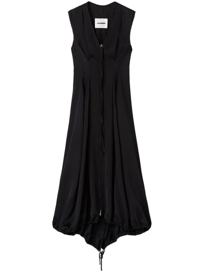 Jil Sander Drawcord-hem Sleeveless Fit-&-flare Maxi Dress In Black