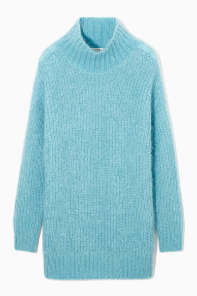 Cos Funnel-neck Mohair Tunic In Turquoise