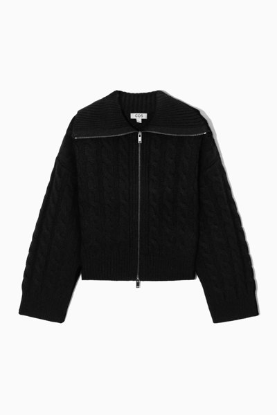 Cos Cable-knit Wool Zip-up Jacket In Black | ModeSens