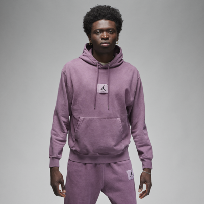 Jordan Flight Essentials Washed Fleece Cotton Hoodie In Purple