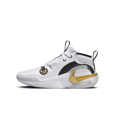Nike Air Zoom Crossover 2 Big Kids' Basketball Shoes In White/black/tint/metallic Gold