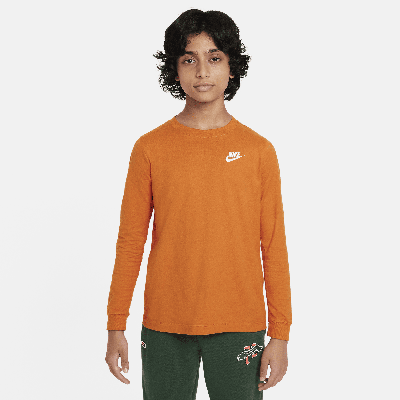 Nike Sportswear Big Kids' (boys') Long-sleeve T-shirt In Orange