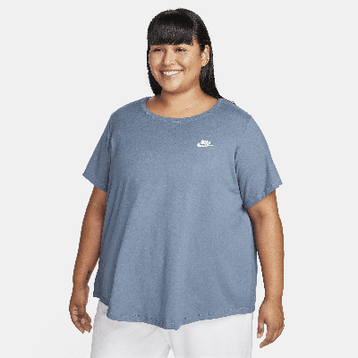 Nike Plus Size Active Sportswear Club Essentials Short-sleeve T-shirt In Diffused Blue