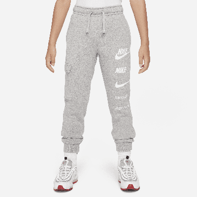 Nike Big Kids Sportswear Standard-fit Logo-print Fleece Cargo Joggers In Grey