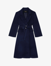 Maje Giblue Double Breasted Belted Coat In Blue