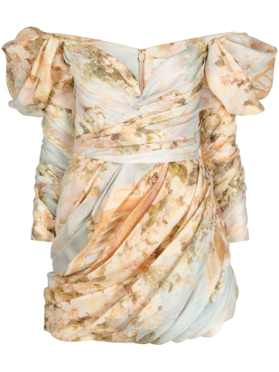 Zimmermann Luminosity Draped Linen-silk Mini Dress In Neutrals