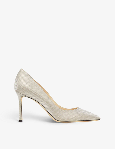 Jimmy Choo Womens Champagne Romy 85 Glitter-embellished Leather Courts In Gold