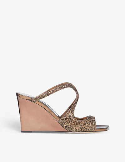 Jimmy Choo Womens Bronze Anise 85 Glitter-embellished Leather Heeled Sandals In Gold
