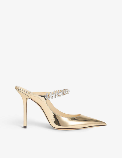 Jimmy Choo Womens Gold Bing 100 Crystal-embellished Patent Leather Heels