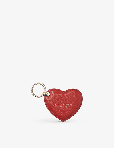 Aspinal Of London Womens Cardinalred Heart Logo-print Grained-leather Keyring