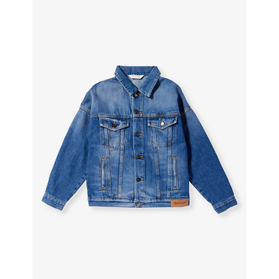 Palm Angels Kids' Logo-print Denim Jacket In Blue Fuchs