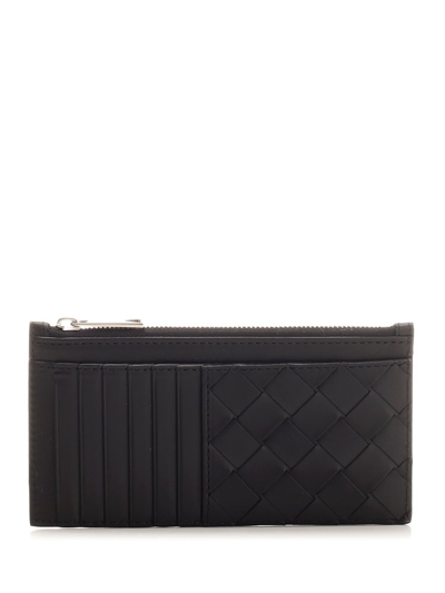 Bottega Veneta Intrecciato Zipped Leather Cardholder In Black