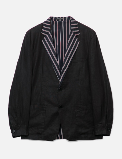 Yohji Yamamoto Stripe Linen Blazer In Black